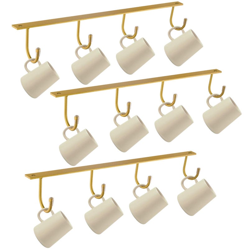 MOCOUM Under Cabinet Metal Mug Holder - Iron Hanging Rack for Coffee Cups and Kitchen Utensils Display (Gold, 3) - Image 3